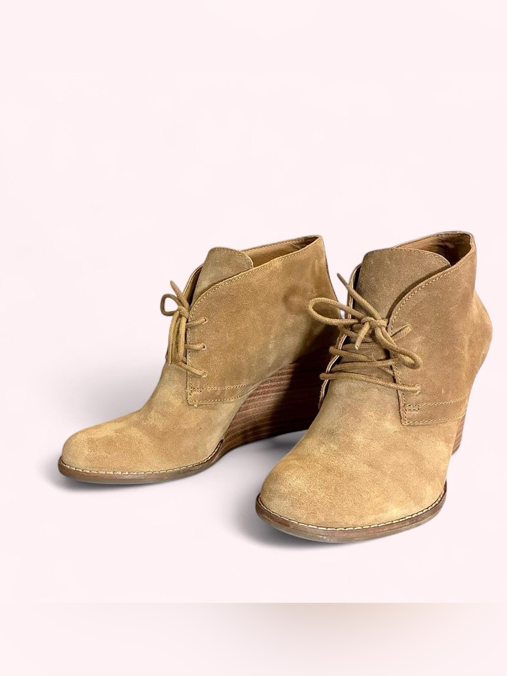 LUCKY Brand Tan Suede Lace-Up Wedge Ankle Booties